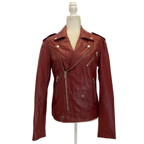Deadwood River Biker Leather Jacket Stockholm Sweden in Burgundy Women’s Small - Picture 15 of 15